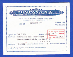 ESPAÑA, S.A. - COMPAÑIA NACIONAL DE SEGUROS - RUA GARRETT, 17 LISBOA -- AVISO DE VENCIMENTO - Portugal