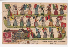 Cpa Souvenir De La SUISSE Schweitzertrachten Costumes Suisses Drapeaux Cantons - Guggenheim 10353 - St. Anton