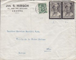 Belgium JOS. S. HIRSCH, Anvers ANTWERPEN 1936 Cover Lettre To BÂLE Suisse Queen Astrid Mourning Stamps - Briefe U. Dokumente