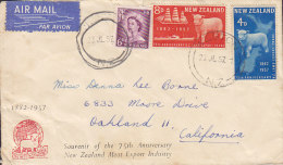 New Zealand Airmail Par Avion Label WESTON 1957 Cover To OAKLAND USA Lamb Export Complete Set - Brieven En Documenten