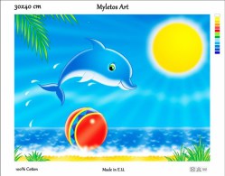 New Tapestry, Gobelin, Picture, Print, Tale, Animal, Sea, Dolphin, Ball - Other & Unclassified