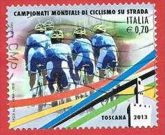 ITALIA REPUBBLICA USATO - 2013 - Campionati Mondiali Di Ciclismo Su Strada - € 0,70 - S. 3409 - 2011-20: Afgestempeld