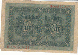 50 Mark Nr H Nr 5170426 Uitgegeven 5 Augustus 1914 - 50 Mark