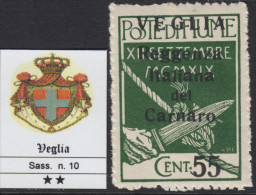 ITALIA - VEGLIA - Sassone N.10  Cat. 400 Euro  - Con CERTIFICATO  - MNH** - Gomma Integra - Arbe & Veglia