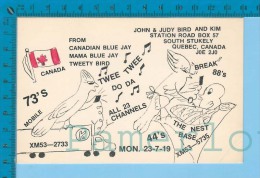 QSL Base Ou Mobile " Blue Jay " South Stukely P.Q.   ( XM-53...., CB Radio  CPM ) Recto/verso - Autres & Non Classés