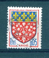 VARIÉTÉS FRANCE 1962 N° 1352 AMIENS 0.05 BLASONS DE VILLES FR OBLITÉRÉ SANS GOMME - Gebruikt