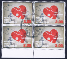 2013 SAN MARINO "MALATTIE CARDIOVASCOLARI" QUARTINA ANNULLO PRIMO GIORNO - Used Stamps