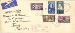 South Africa, 1952, Registered Cover / Lettre Recommandée Ladybrand --> Tunis, Multifranking On Both Sides / Affr. Recto - Storia Postale