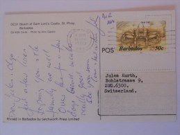 Barbades Carte De 1989 Pour Zug - Barbados (1966-...)