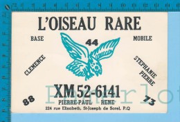 QSL Base Ou Mobile  " L'oiseau Rare " Sorel P. Quebec ( XM-52..., CB Radio  CPM ) Recto/verso - Autres & Non Classés