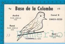 QSL Base Ou Mobile  " De La Colombe " Laurierville P. Quebec ( XM-53..., CB Radio  CPM ) Recto/verso - Autres & Non Classés