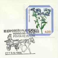 Portugal Cachet Commémoratif Expo Philatelique Attelage Cheval Póvoa De Varzim 1986 Event Postmark Horse Carriage - Flammes & Oblitérations