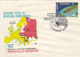 VARSOVIA TREATY DESOLUTION, SPECIAL COVER, 1991, ROMANIA - Brieven En Documenten
