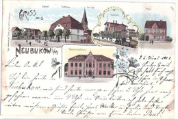 Gruss Aus NEUBUKOW Color Litho Bahnhof Markt Post Neues Schulhaus 7.6.1901 Gelaufen - Kühlungsborn