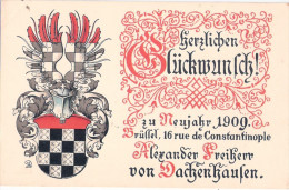 Bruxelles 16 Rue D Constantinople Autograf Freiherr Von Dachenhausen Wappen 1908 - Beroemde Personen