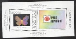 Poland 1991 Butterflies Perf. Sheet With Hologram Effect MNH DC.010 - Ongebruikt