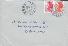 France Deluxe ANZIN Nord 1987 Cover Lettre To Denmark Liberté De Gandon - 1982-1990 Liberty Of Gandon