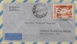 G)1957 BRAZIL, SANTOS-DUMONT'S PLANE, CIRCULAR ESTRELA BRASIL CANC., CIRCULATED COVER TO D.D.R.GERMANY, AIRMAIL, XF - Covers & Documents