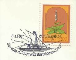 Portugal Cachet Commémoratif Départ De La Caravelle Bartolomeu Dias 1987 Event Pmk Caravel Departure - Postal Logo & Postmarks