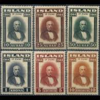 ICELAND 1944 - Scott# 240-5 Republic-J.Sigurdsson Set Of 6 MNH (XF672) - Unused Stamps