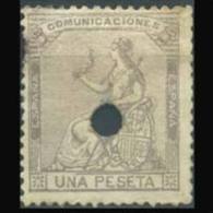 SPAIN 1873 - Scott# 198 Espana 1p Used Punch Cancel(XA742) - Usati