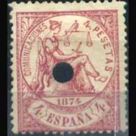 SPAIN 1873 - Scott# 209 Justice 4p Used Punch Cancel(XA780) - Gebraucht