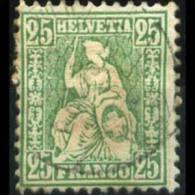 SWITZERLAND 1867 - Scott# 55a Helvetia Yel.Green 25c Used (XH451) - Usados
