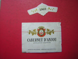 ETIQUETTE  1963  CABERNET D'ANJOU  APPELLATION CONTROLEE  SOCIETE DES VINS DE FRANCE NEGOCIANTS PARIS PANTIN SEINE - Pink Wines