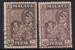 10c Colour Variety / Shade, Tiger, Perak Used 1957, Malaya - Perak