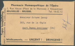 Belgique Carte échantillon Sans Valeur (contre Remboursement De 160 Frs) Affranchie à 11Fr Obl. Mécanique De BRUXELLES 1 - Apotheek