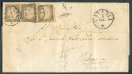 10 Centessimi Gris-olive (x3) Obl. Sc De SICILIA CATANIA Le 7 Septembre 1861 Vers Palermo - 10083 - Sardaigne
