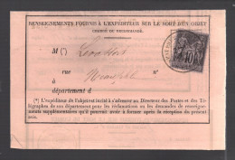 FRANCE N° 89 Obl. Neauphle Le Chateau S/formulaire Postal Entier Pour Objets Chargés Ou Rec. - 1876-1878 Sage (Type I)