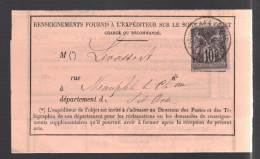 FRANCE N° 89 Obl. Neauphle Le Chateau S/formulaire Postal Entier Pour Objets Chargés Ou Rec. - 1876-1878 Sage (Type I)