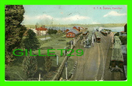 HAMILTON, ONTARIO - G. T. R. STATION - ANIMATED TRAINS - G. MACFARLANE PUB - TRAVEL IN 1909 - - Hamilton