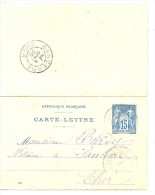 LINT4 - EP CARTE LETTRE SAGE 15c DATE 009 MONTSOULE / SANCERRE SEPTEMBRE 1900 - Letter Cards