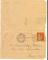 LINT4 - EP CARTE LETTRE PAIX 50c DATE 323 PARIS POUR VILLE AVRIL 1934 - Kaartbrieven