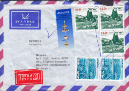 Israel Airmail Par Avion EXPRÉS Label ORMECA, HAIFA 1980 Cover Lettera To Denmark Pen Cancellation (2 Scans) - Luchtpost