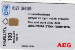Telefonkarte Griechenland  Chip OTE   Nr.103  AEG  1994  Ø127 Aufl. 35.000 St. Geb. Kartennummer   364185 - Griechenland