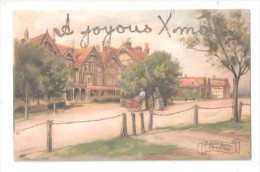 FOREST HOTEL CHINGFORD ESSEX A JOYOUS CHRISTMAS GLITTER NOVELTY STYLE POSTCARD ART DRAWN ARTIST CARD - Sonstige & Ohne Zuordnung