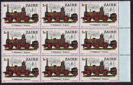 A5355 ZAIRE 1980, SG 979  5K Locomotives (trains) Marginal Block Of 9 MNH - 1980-1989