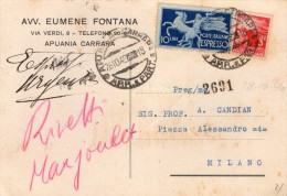 1946 CARTOLINA ESPRESSO CON ANNLLO APUANIA CARRARA - Express-post/pneumatisch