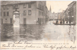 LÜBECK Überschwemmung 31.12.1904 Dankwartsgrube Boote I D Straße 1.2.1905 Gelaufen - Luebeck