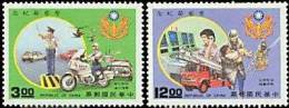 1988 Police Day Stamps Motorbike Motorcycle Fire Engine Pumper Helicopter Cruise Car - Politie En Rijkswacht