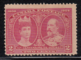 Canada MH Scott #98i 2c King Edward VII, Queen Alexandra - Quebec Tercentenary - Hairlines In Margin - Unused Stamps