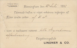 Great Britain Postal Stationery Ganzsache Entier Private Print LINDNER & Co., BIRMINGHAM 1898 To ÅBO Finland (2 Scans) - Luftpost & Aerogramme