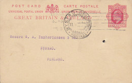 Great Britain Postal Stationery Ganzsache 1 P Edward Ship & Insurance Broker LONDON 1909 To NYSTAD Finland (2 Scans) - Entiers Postaux