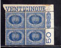 SAN MARINO 1894-99 STEMMA COAT OF ARMS ARMOIRIES QUARTINA BLOCK MNH DISCRETA CENTRATURA CENTRATURA - Neufs