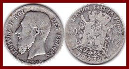 BELGIQUE 50 CENTIMES LEOPOLD II 1898 ARGENT SILVER 835°/°° KM # 26 FRANCAIS TTB - 50 Cents