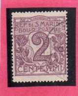 SAN MARINO 1903 CIFRA NUMERAL CENT.  2  TIMBRATO USED - Used Stamps