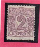 SAN MARINO 1903 CIFRA NUMERAL CENT.  2  TIMBRATO USED - Used Stamps